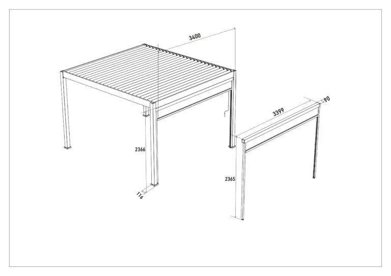Dimensions of the Veranza Wind Screen for 3.6m Manual (for 7.2 and 3.6m structure)