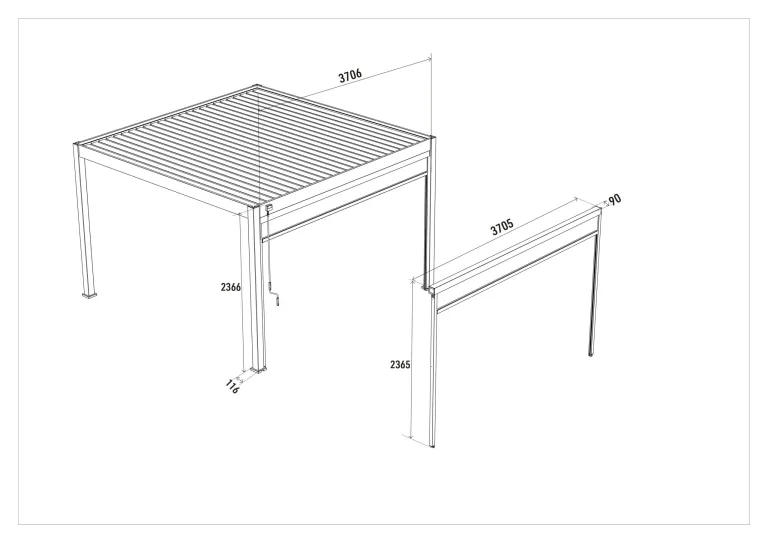 Dimensions of the Veranza Wind Screen for 4m Manual for 4 meter structure