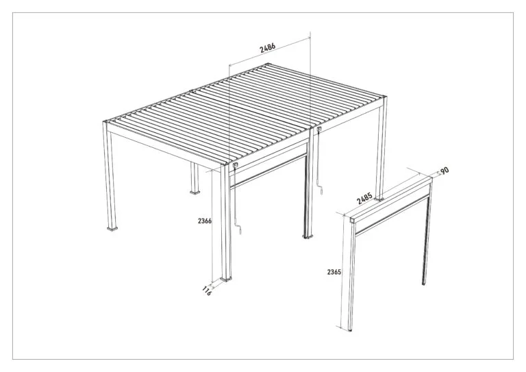 Dimensions of the Veranza Wind Screen for 2.65m Manual for 5.3m structure