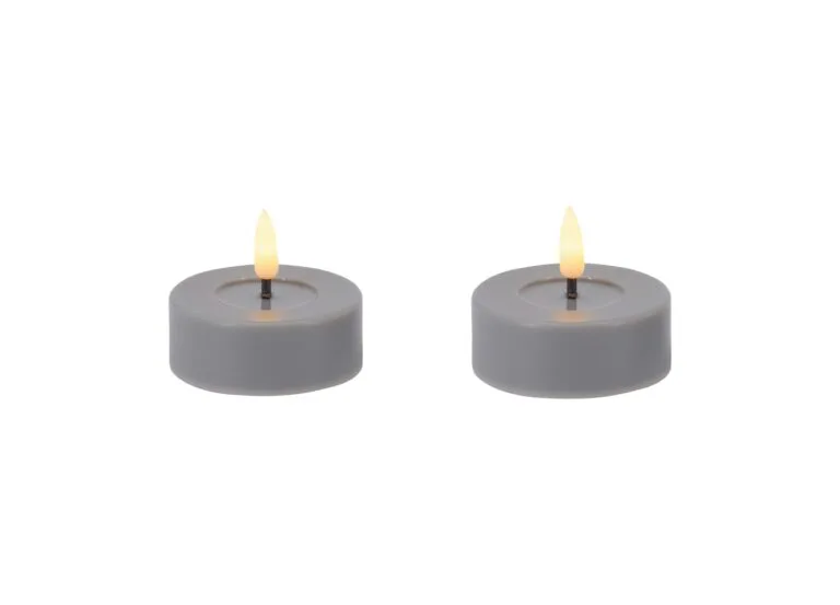 LED Tealight Set of Basic Plastic Grey Rustic 6.8x3cm Flame Warm White