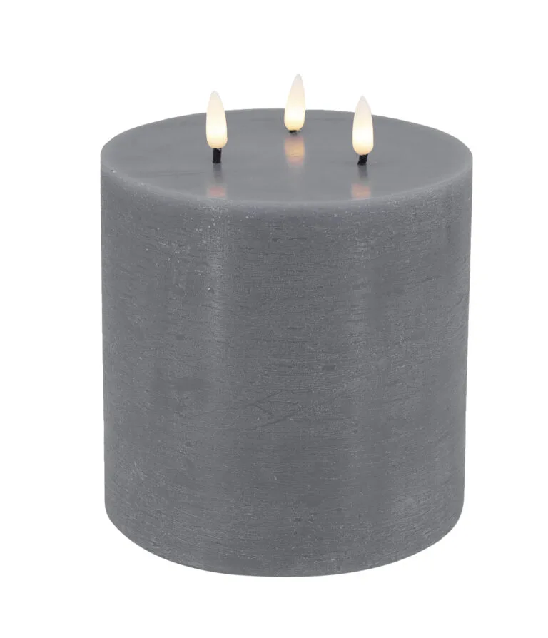 LC LED 3-Wick-Candle Basic Wax Grey Rustic - 15x15cm - 3D Flame Warm White