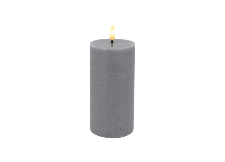LED Pillar Candle Grey Rustic 7.5x10cm - 3D Flame Warm White