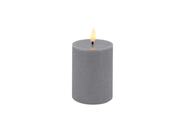 LED Pillar Candle Rustic Grey with 3D Warm White Flame