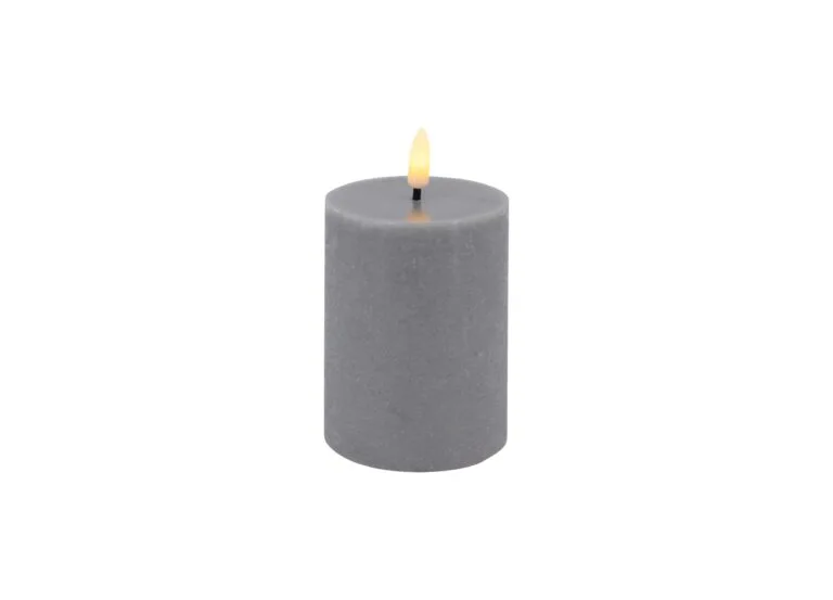 LED Pillar Candle B Grey Rustic 7.5x15cm - 3D Flame Warm White
