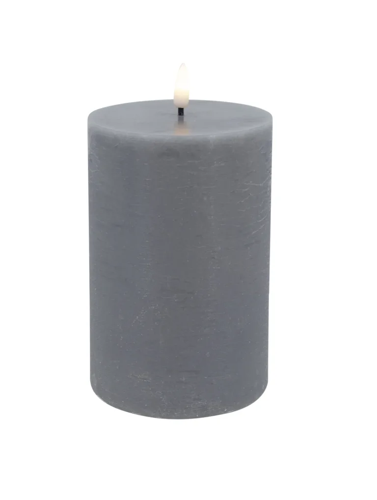 LED Pillar Candle B Grey Rustic 10x15cm - 3D Flame Warm White