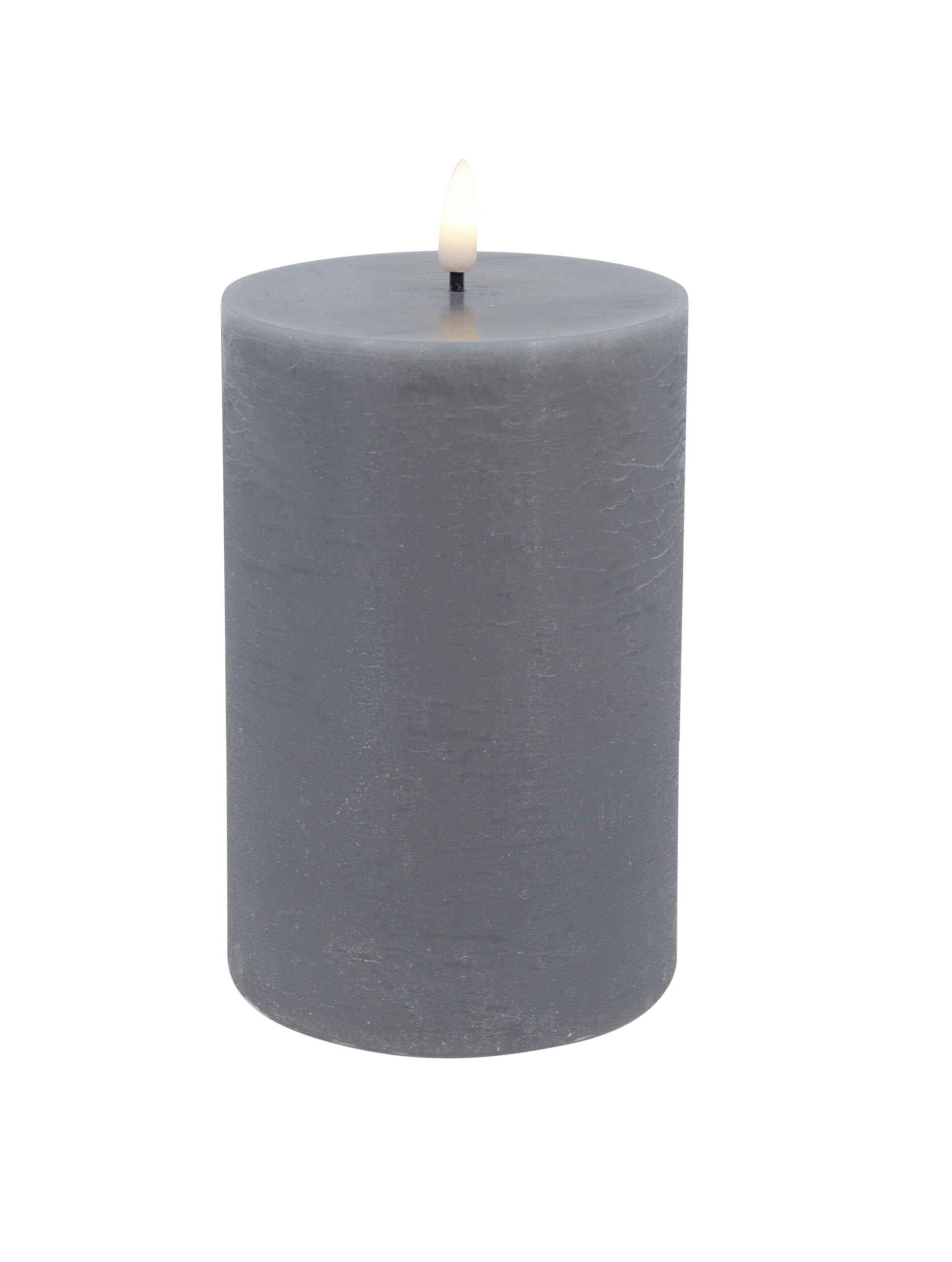 LED Pillar Candle Rustic Grey with 3D Warm White Flame