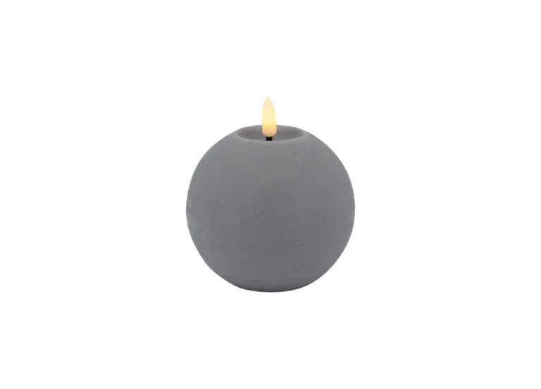 LC LED Ball Candle Basic Wax Grey Rustic - 10x8.5cm - 3D Flame Warm White