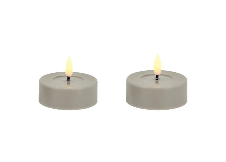 LC LED Tealight Set of 2 Basic Plastic Taupe Rustic - 6.8x3cm - 3D Flame Warm White