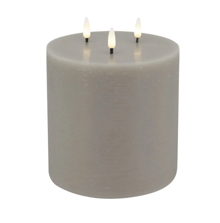 LED 3-Wick-Candle B Taupe Rustic - 15x15cm - 3D Flame Warm White