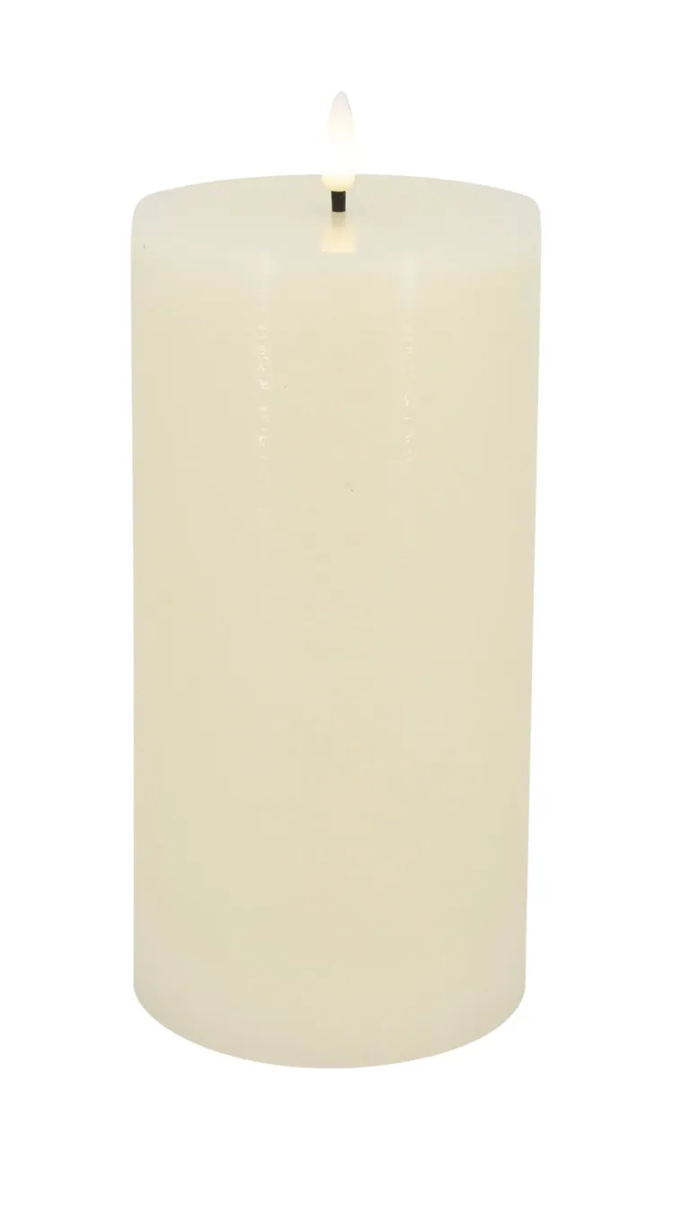 LC LED Pillar Candle Basic Wax Cream Rustic - 10x20cm - 3D Flame Warm White