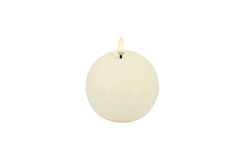 LC LED Ball Candle Basic Wax Cream Rustic - 10x8.5cm - 3D Flame Warm White