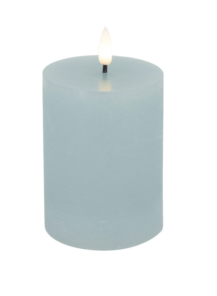 LC LED Pillar Candle Summer Wax Summer Blue Rustic - 7.5x10cm - 3D Flame Warm White
