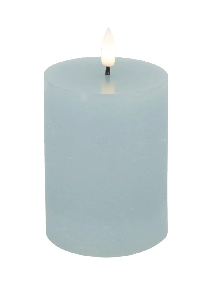 LC LED Pillar Candle Summer Wax Summer Blue Rustic - 7.5x10cm - 3D Flame Warm White