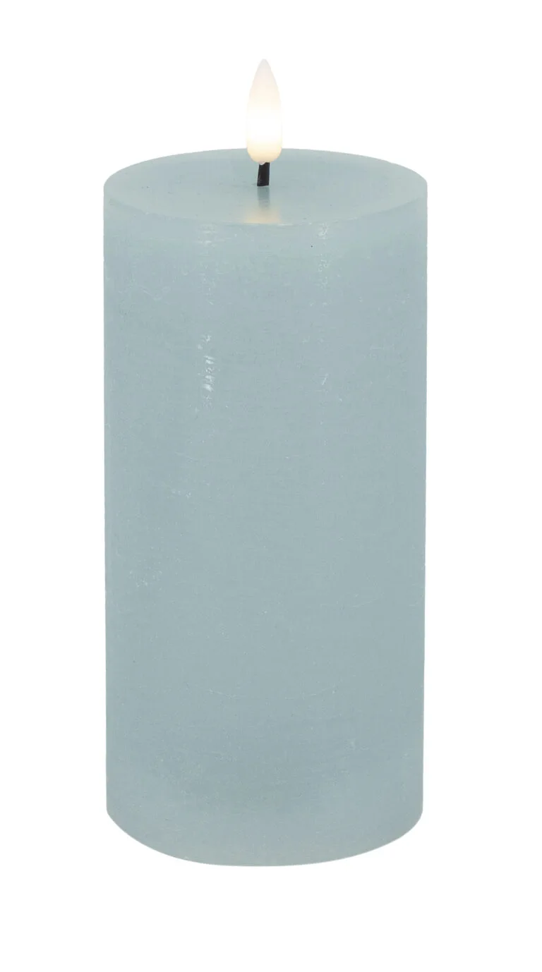 LC LED Pillar Candle Summer Wax Summer Blue Rustic - 7.5x15cm - 3D Flame Warm White