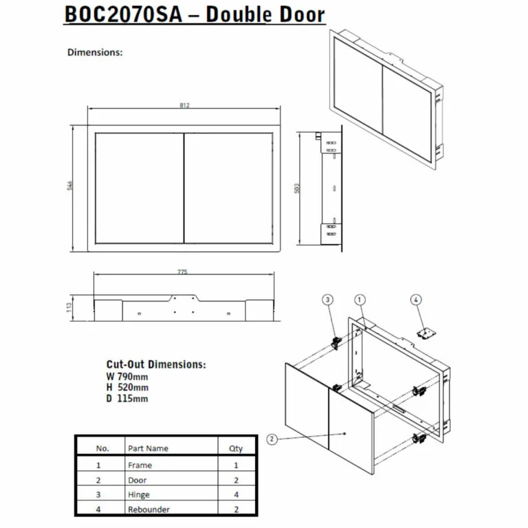 BeefEater Double Cupboard Door Dimensions and Specifications
