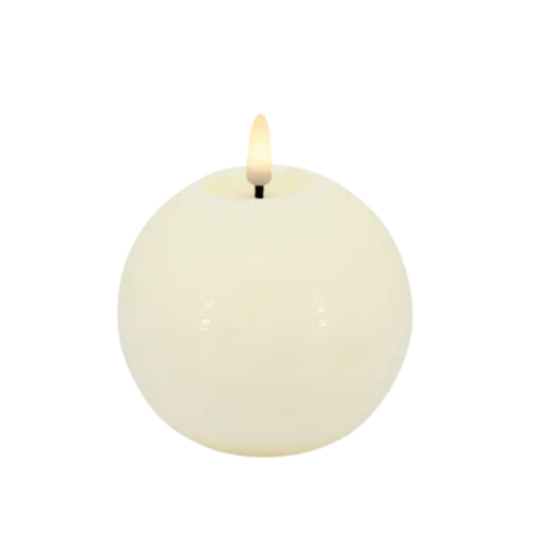 LC LED Ball Candle Basic Wax Cream Rustic - 10x8.5cm - 3D Flame Warm White