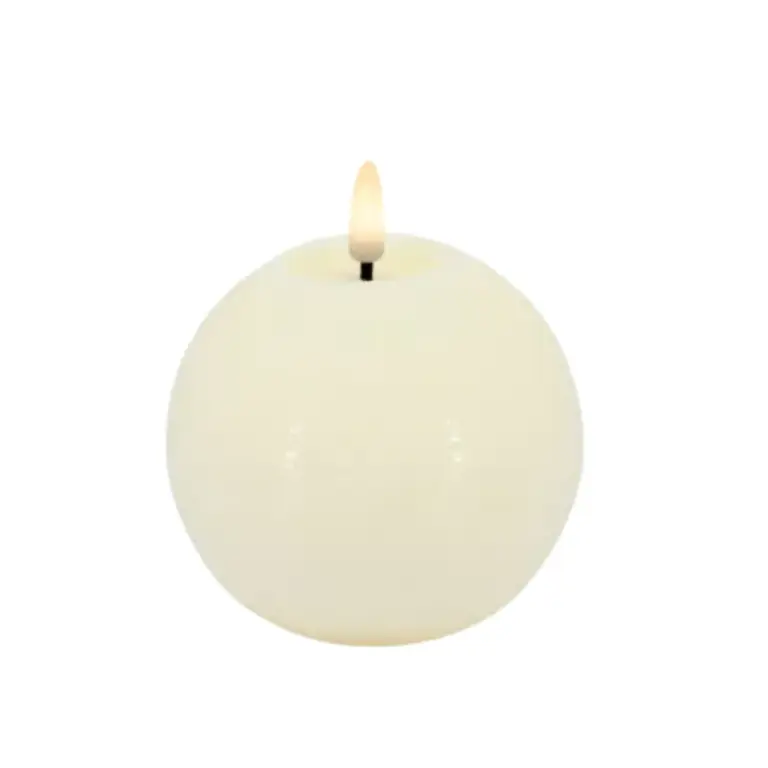 LC LED Ball Candle Basic Wax Cream Rustic - 10x8.5cm - 3D Flame Warm White
