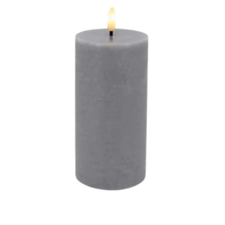 LED Pillar Candle Grey Rustic 7.5x10cm - 3D Flame Warm White