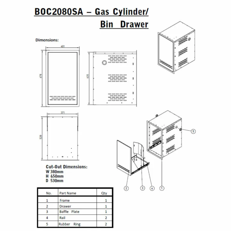 Dimensions of the BeefEater Stainless Steel Gas Tank Drawer