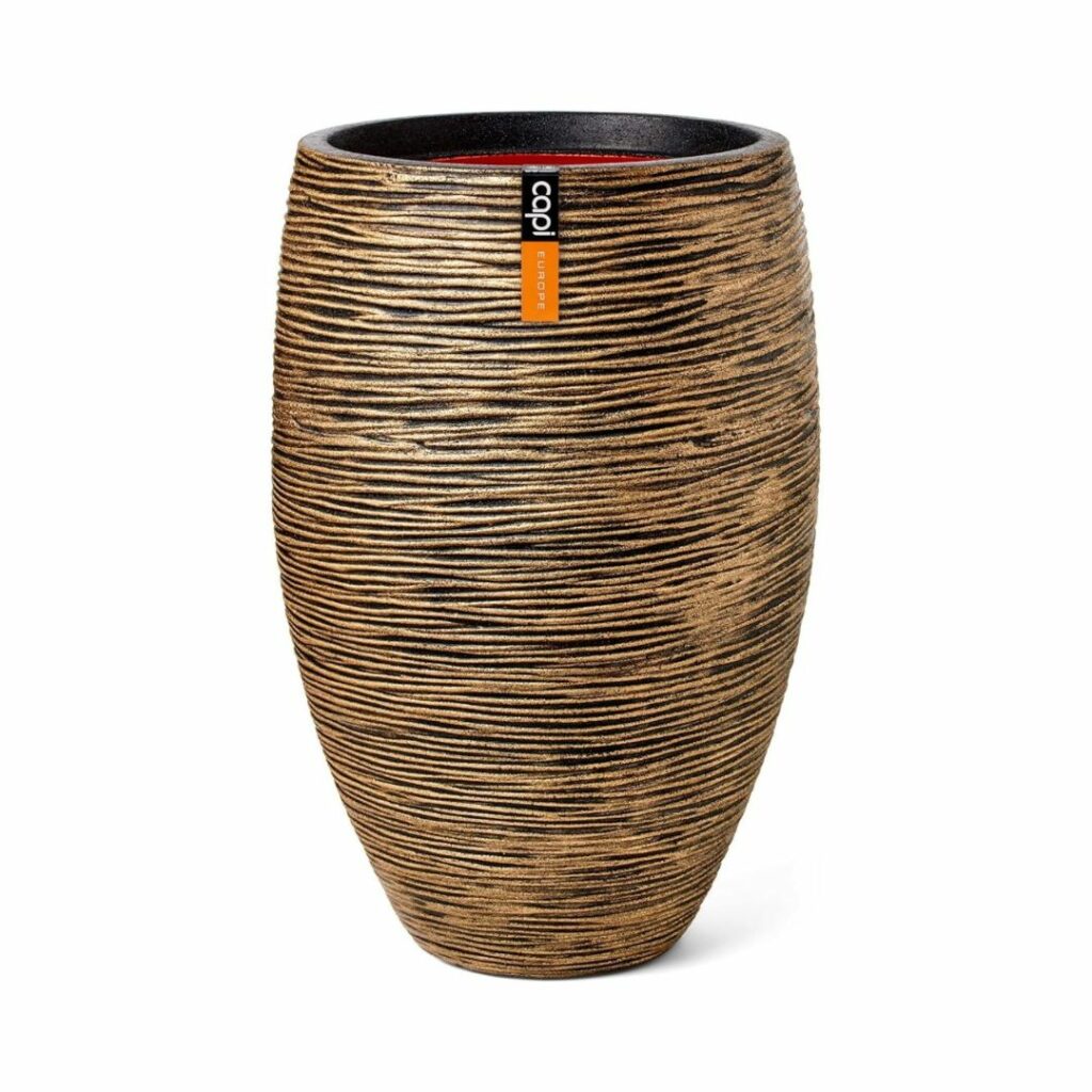 The Capi Elegant Deluxe Rib Vase in Black and Gold, measuring 51 x 51 x 72 cm with a 92-liter capacity