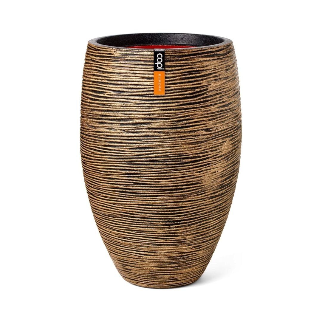 The Capi Elegant Deluxe Rib Vase in Black and Gold, measuring 51 x 51 x 72 cm with a 92-liter capacity