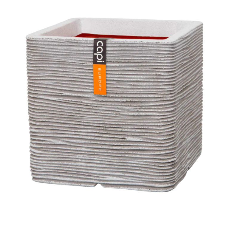 Capi Planter Square Rib NL Ivory 40x40x40 - Outdoor and Indoor Garden Plants and Pots Ireland