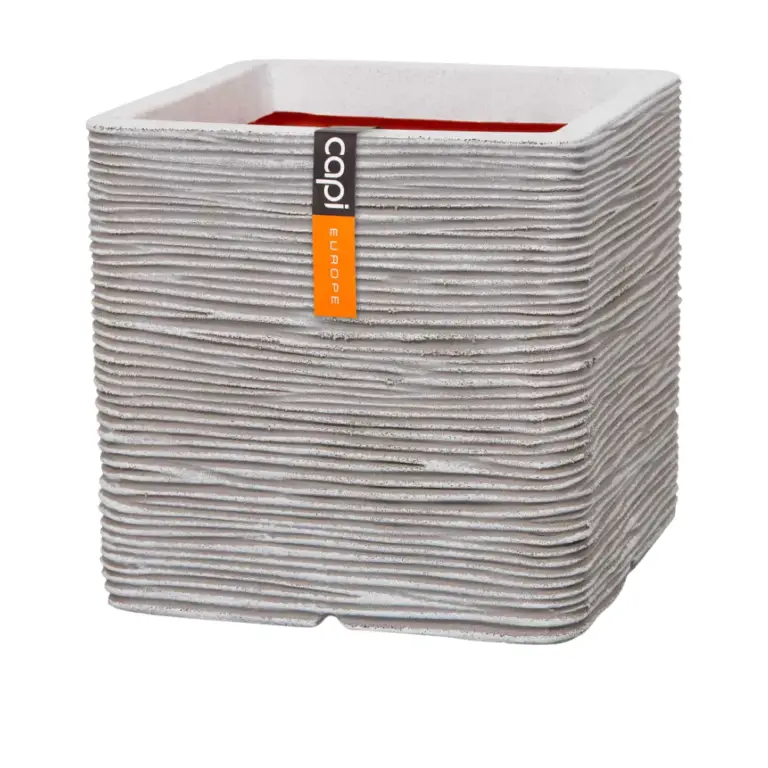 Capi Planter Square Rib NL Ivory 40x40x40 - Outdoor and Indoor Garden Plants and Pots Ireland