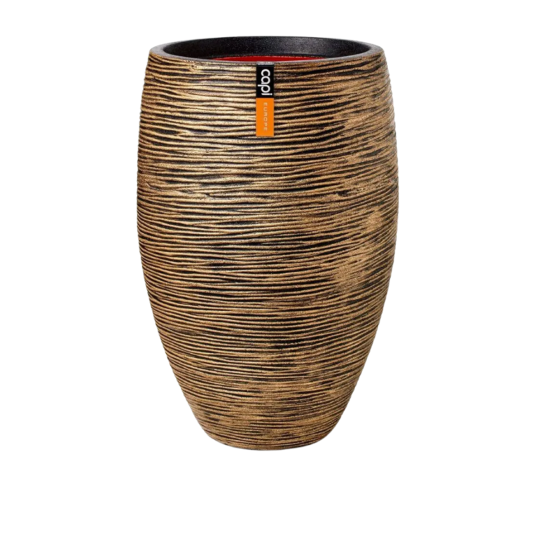 The Capi Elegant Deluxe Rib Vase in Black and Gold, measuring 51 x 51 x 72 cm with a 92-liter capacity