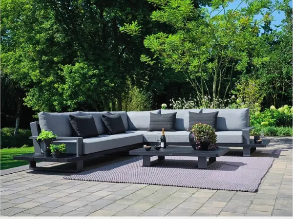 Garden Corner Sofa Set - Fitz Roy - Lava Black Frame - Mist Grey Cushions