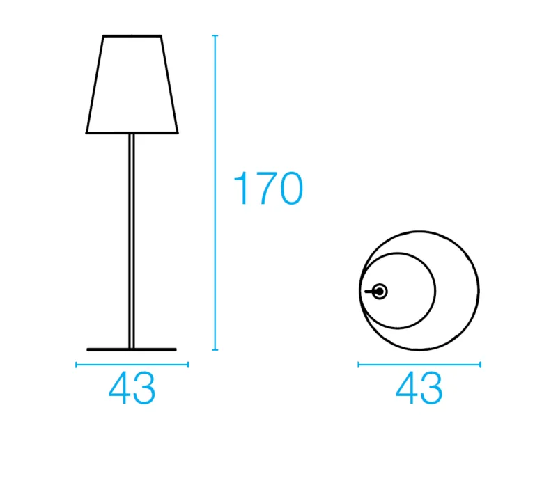 Dimension of EMU cone rechargeable floor lamp