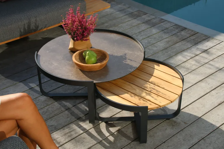 Bloom Teak Top Coffee Table 60cm, Bloom Aluminium Top Coffee Table 80cm outdoor round table for sale in ireland