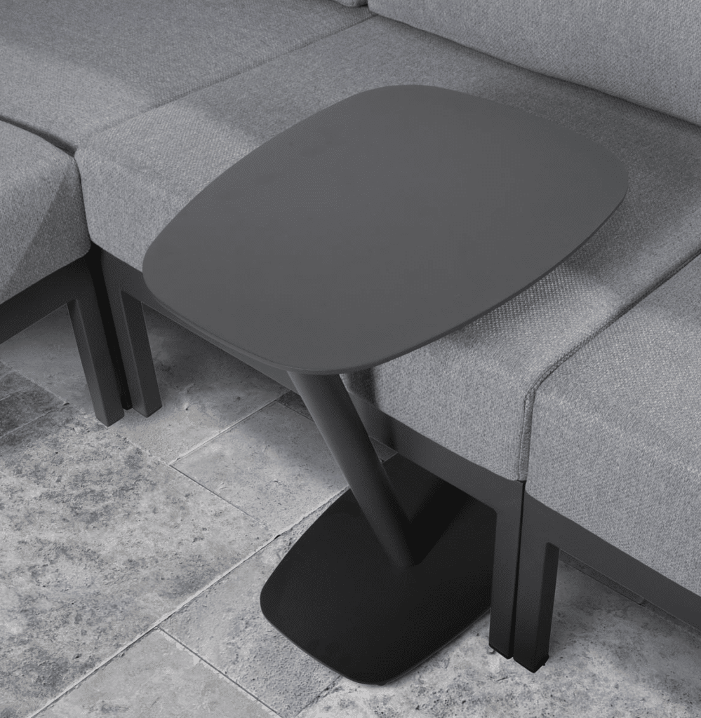 Panino aluminium side table on orlando corner set in lifestyle environment. For sale from outdoor scene., Dublin 14