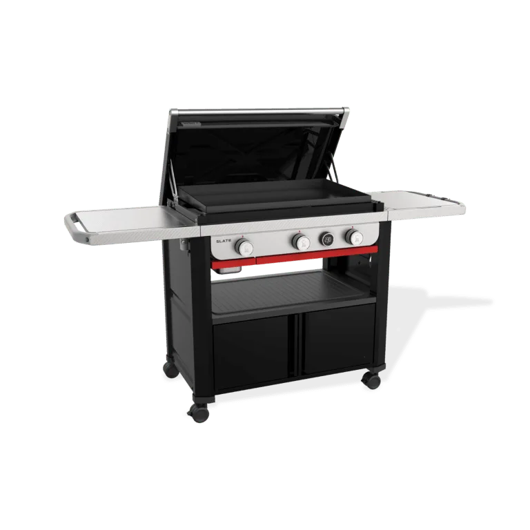 Buy All New Weber Slate 76cm premim branded, versatile gas Griddle barbecue Sale in Ireland, outdoor scene, sale in dublin