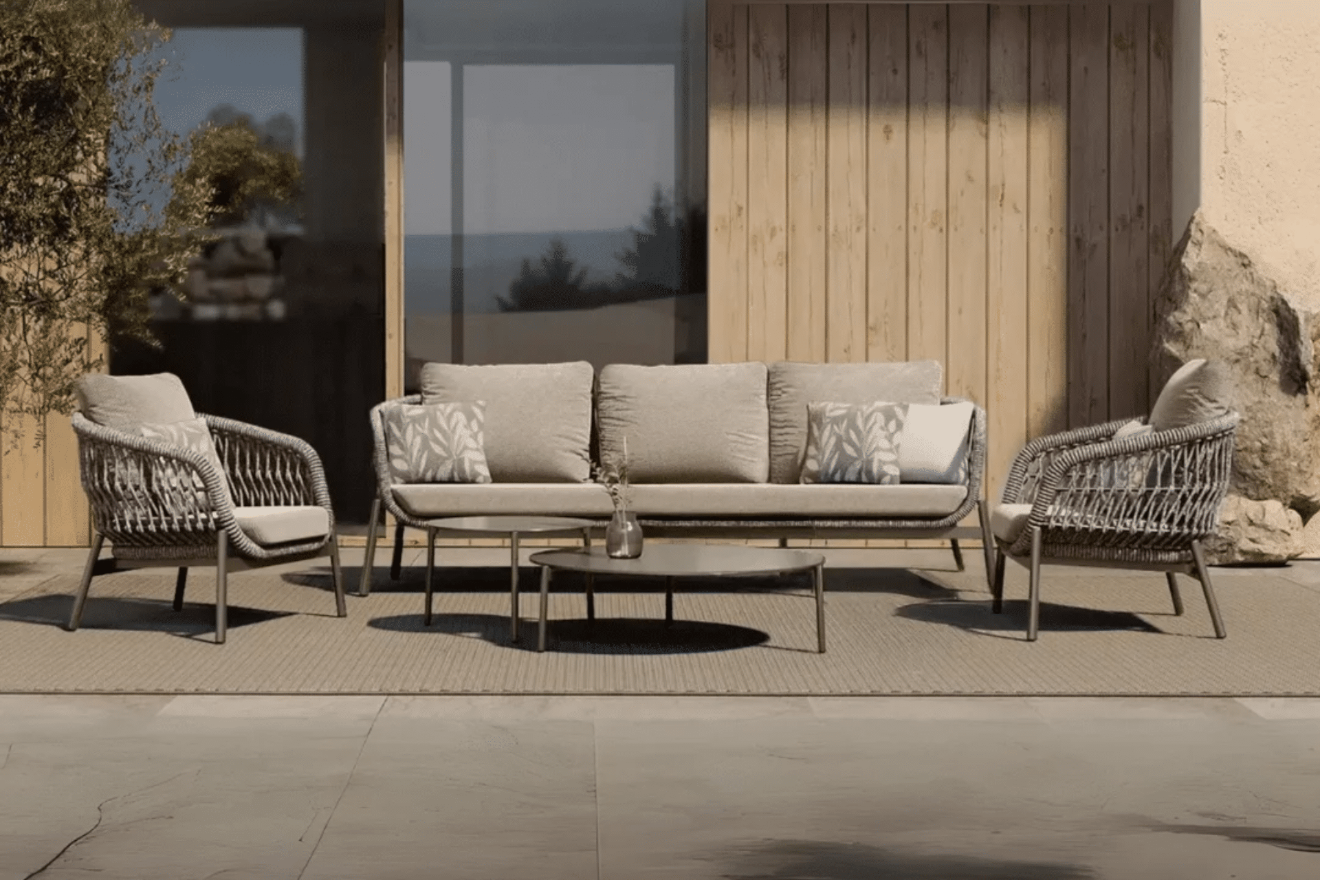 Bari Sofa Collection in Rope with Ambience Coffee Tables
