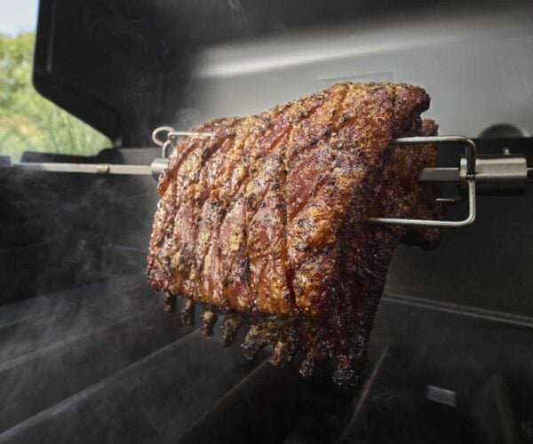 cook loin chop with Weber Genesis 415 rottisserie