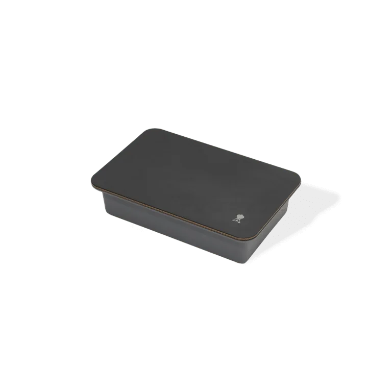 Weber Basin with cutting board for weber gas grills, kept one on top of other BBQ accessory.