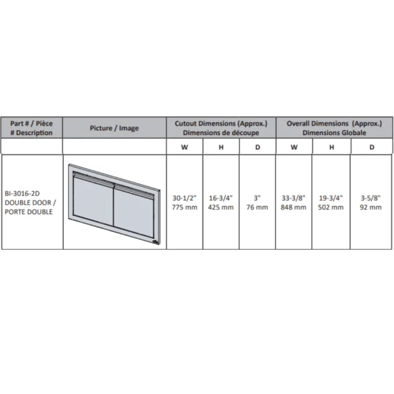 Napoleon Built in BBQ Island double door 30 inch x 16 inch stainless steel door cut out dimension. Sale in Goatstown