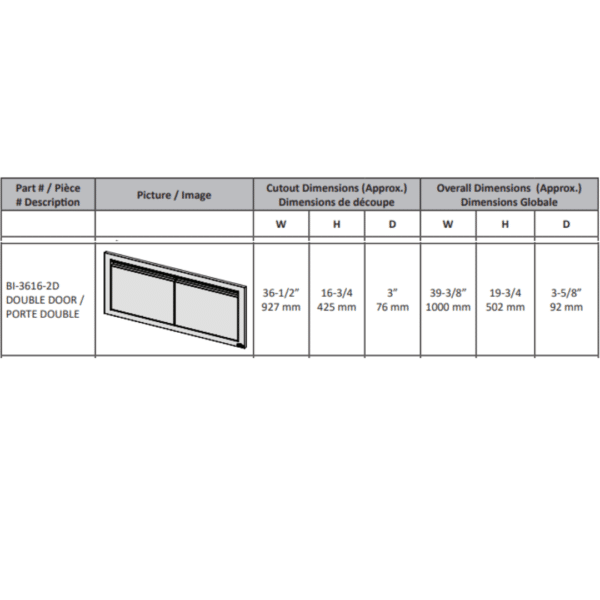 Napoleon Built In 36 x 16 Inch Double Door | Stainless steel