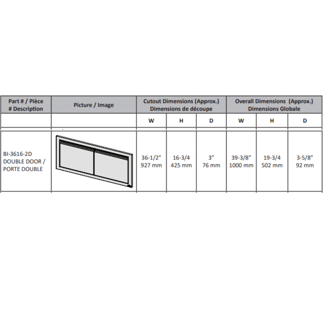 Napoleon Built In 36 x 16 Inch Double Door | Stainless steel
