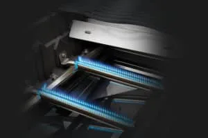 Napoleon Rogue 3 burner XT 425 Stainless steel gas grill with infrared side burner lifestyle garden image, BBQ for sale, Outdoor Barbecue Ireland from Best garden center in Ireland. Blue flame strong burner