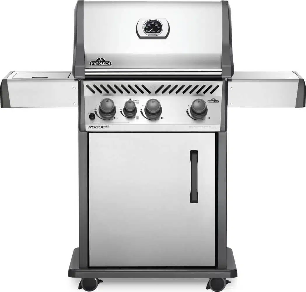 Napoleon Rogue 3 burner XT 425 Stainless steel gas grill with infrared side burner, BBQ for sale, Outdoor Barbecue Ireland from Best garden center in Ireland