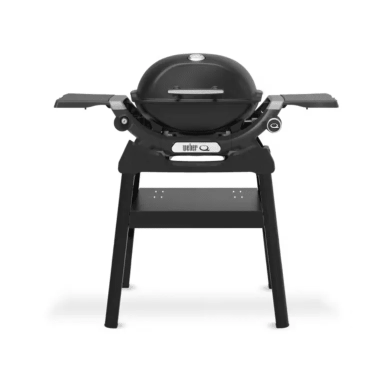 Weber Gas BBQ Ireland Q1200 N with side table and compact stand for sale from The Outdoor Scene