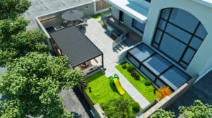 Veranza DIY Louvered roof pergola top view of a Patio