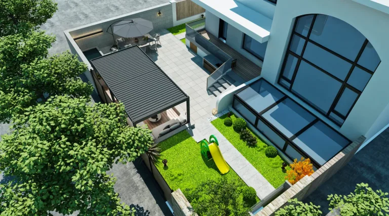 Veranza DIY Louvered roof pergola top view of a Patio