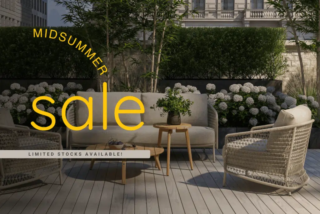 The Outdoor Scene summer July 2025 Outdoor Furniture sale, upto 50% off. Shop the bargain sale. Limited Stocks available
