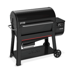 Weber Searwood XL 600 Pellet BBQ front view with lid closed for sale from The Outdoor Scene