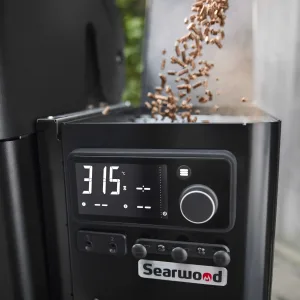 Weber Searwood XL 600 Pellet BBQ fuel gauge and side pellet hopper