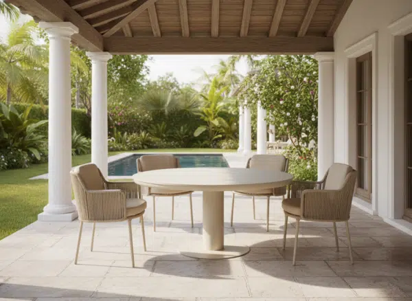 125cm Beige Irin Round Garden Dining Set– 4 Seater