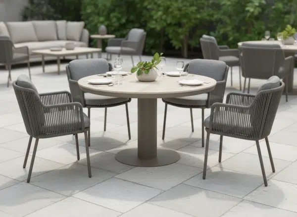 125cm Brown Irin Round Garden Dining Set– 4 Seater