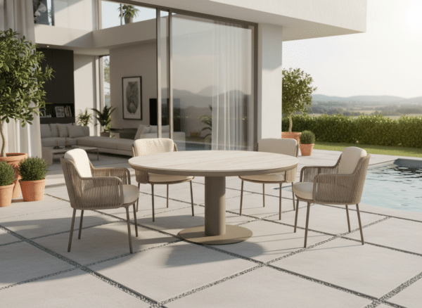 125cm Brown Irin Round Garden Dining Set– 4 Seater